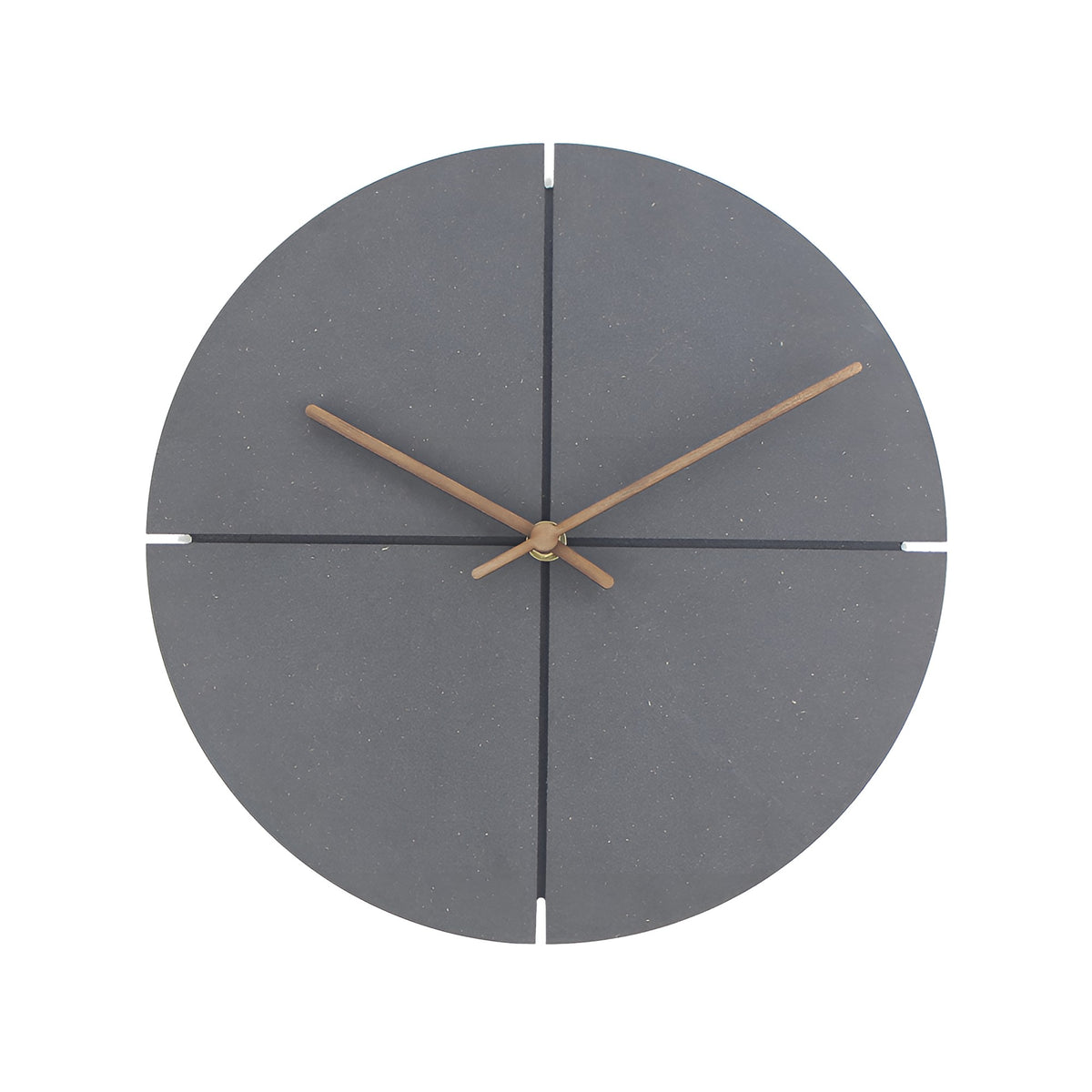 Modern minimalist gray round wooden quartz wall clock with wood hands